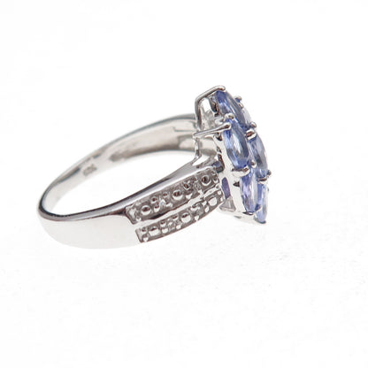 925 Sterling Silver Real Tanzanite & White Topaz Ring Size 8