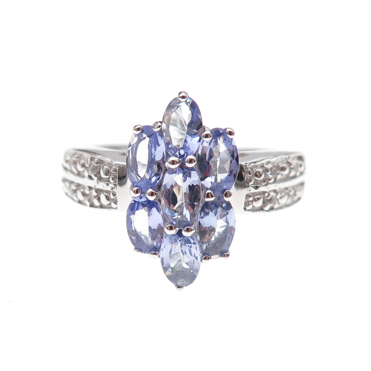 925 Sterling Silver Real Tanzanite & White Topaz Ring Size 8