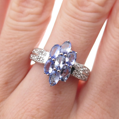 925 Sterling Silver Real Tanzanite & White Topaz Ring Size 8