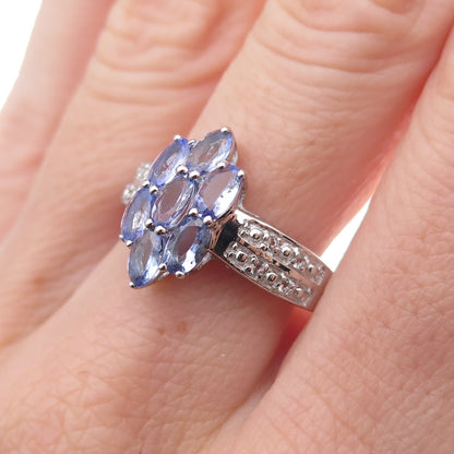 925 Sterling Silver Real Tanzanite & White Topaz Ring Size 8
