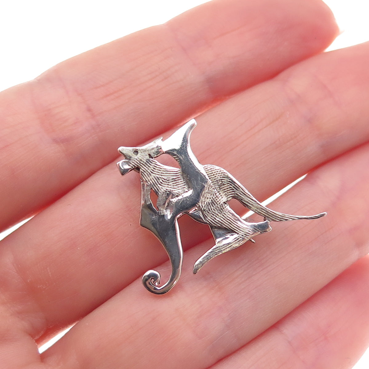 925 Sterling Silver Vintage Letter H Kangaroo Oxidized Pin Brooch