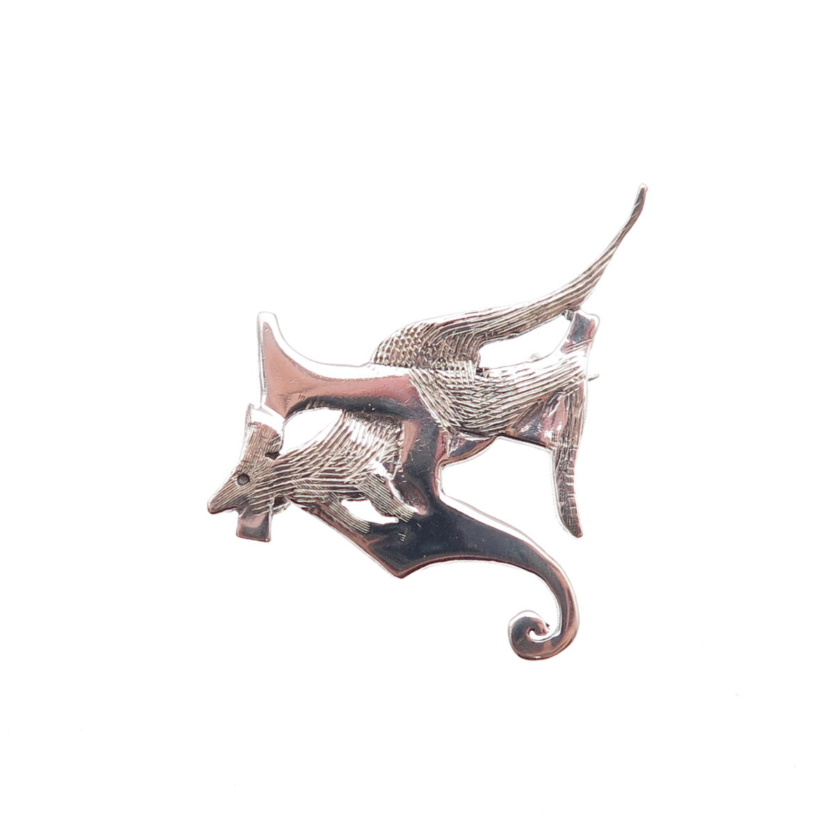 925 Sterling Silver Vintage Letter H Kangaroo Oxidized Pin Brooch