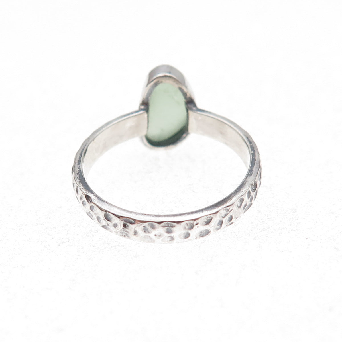 Lita 925 Sterling Silver Vintage Sea Glass Hammered Oxidized Ring Size 6