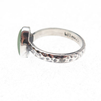Lita 925 Sterling Silver Vintage Sea Glass Hammered Oxidized Ring Size 6