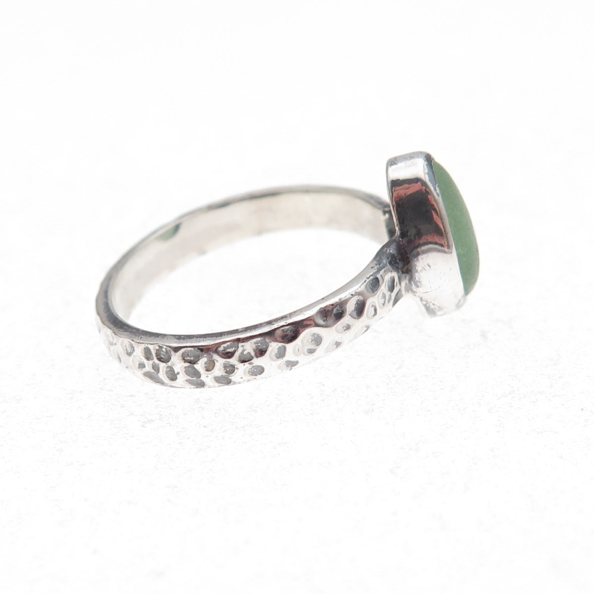 Lita 925 Sterling Silver Vintage Sea Glass Hammered Oxidized Ring Size 6