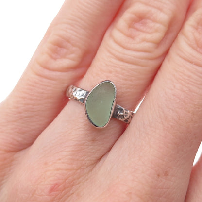 Lita 925 Sterling Silver Vintage Sea Glass Hammered Oxidized Ring Size 6
