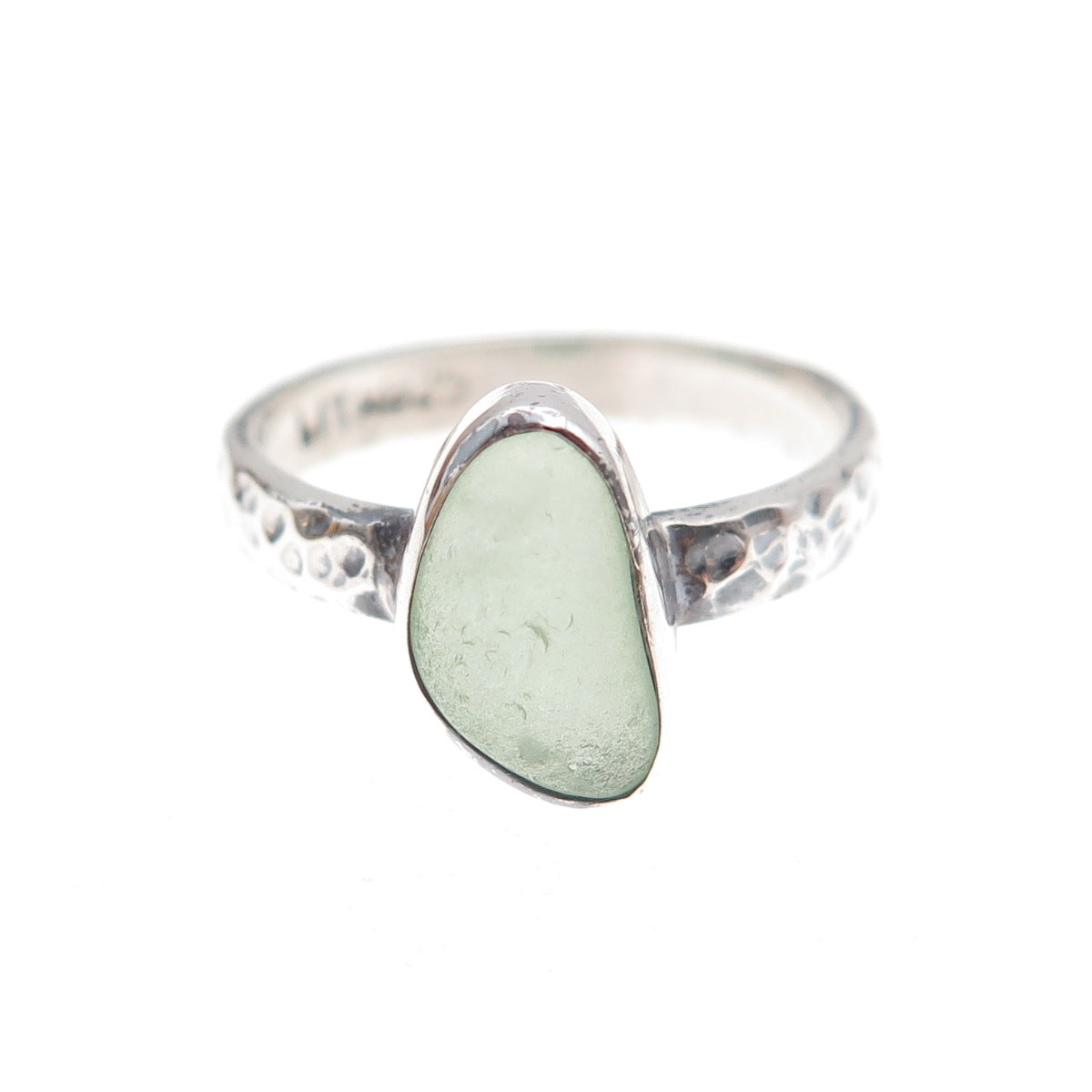 Lita 925 Sterling Silver Vintage Sea Glass Hammered Oxidized Ring Size 6