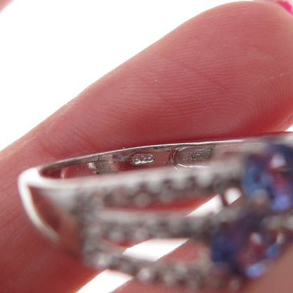 Chuck Clemency 925 Sterling Silver Real Tanzanite & White Topaz Ring Size 8.25