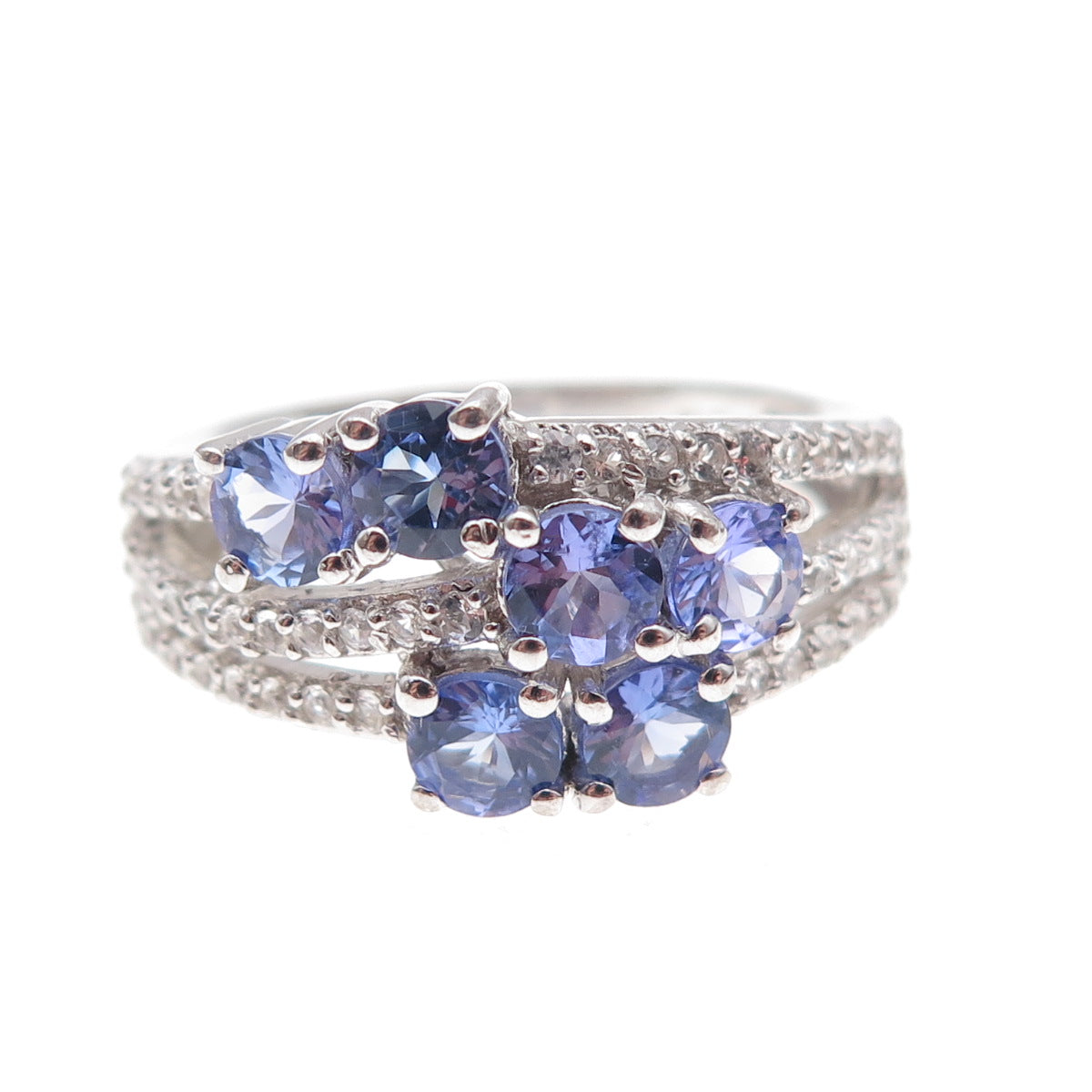 Chuck Clemency 925 Sterling Silver Real Tanzanite & White Topaz Ring Size 8.25