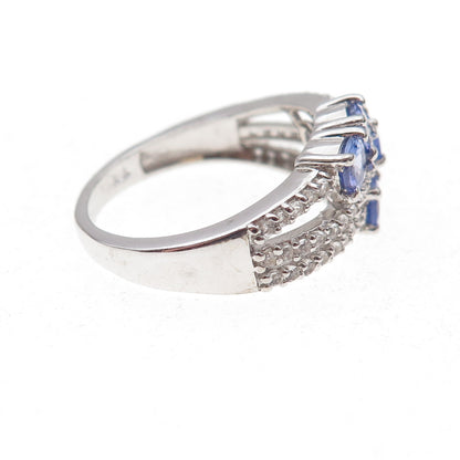 Chuck Clemency 925 Sterling Silver Real Tanzanite & White Topaz Ring Size 8.25