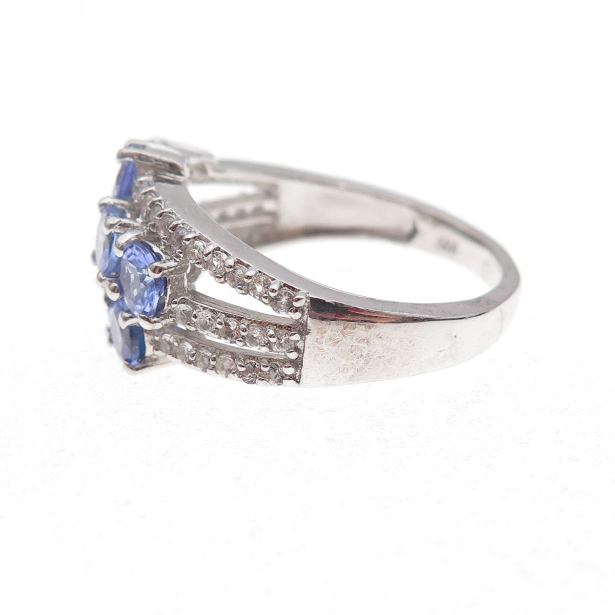 Chuck Clemency 925 Sterling Silver Real Tanzanite & White Topaz Ring Size 8.25