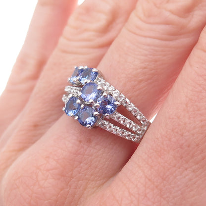 Chuck Clemency 925 Sterling Silver Real Tanzanite & White Topaz Ring Size 8.25