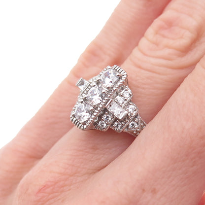 Meda 925 Sterling Silver Multi-Cut C Z Bohemian Ring Size 4.75