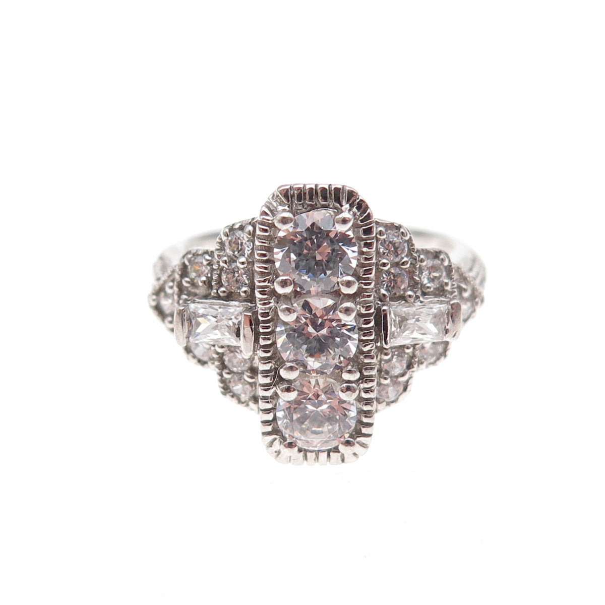Meda 925 Sterling Silver Multi-Cut C Z Bohemian Ring Size 4.75
