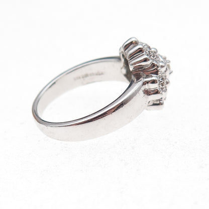 925 Sterling Silver Mexico Real Round-Cut Diamond Floral Ring Size 7