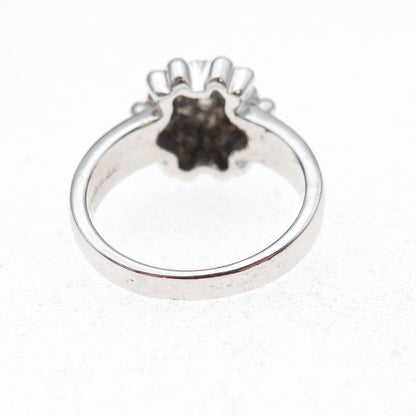 925 Sterling Silver Mexico Real Round-Cut Diamond Floral Ring Size 7