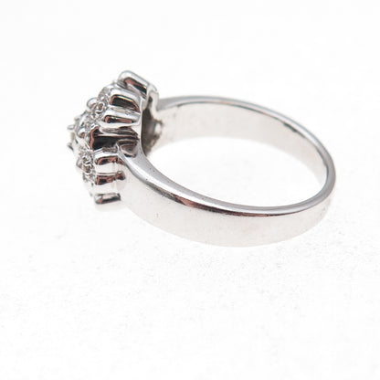 925 Sterling Silver Mexico Real Round-Cut Diamond Floral Ring Size 7