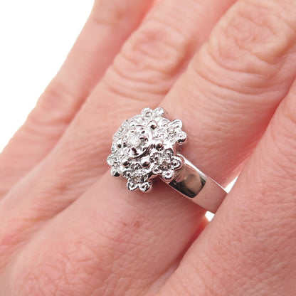 925 Sterling Silver Mexico Real Round-Cut Diamond Floral Ring Size 7