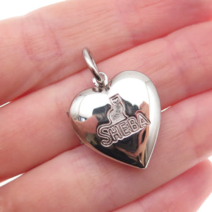 925 Sterling Silver Vintage Sheba Cat Heart Locket Charm Pendant