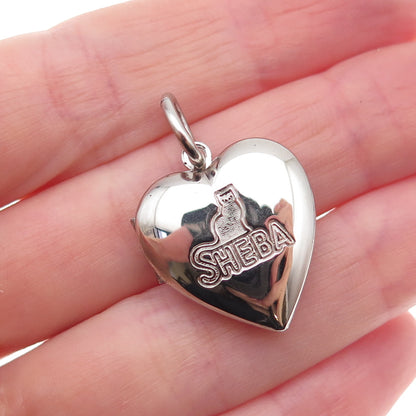 925 Sterling Silver Vintage Sheba Cat Heart Locket Charm Pendant