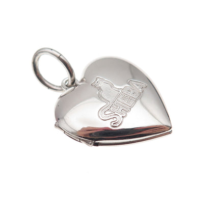 925 Sterling Silver Vintage Sheba Cat Heart Locket Charm Pendant