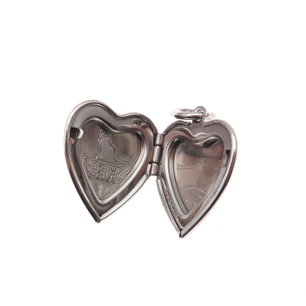 925 Sterling Silver Vintage Sheba Cat Heart Locket Charm Pendant