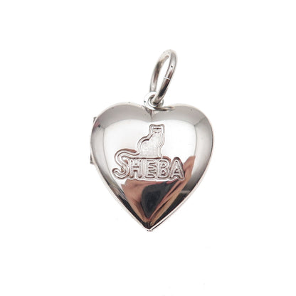 925 Sterling Silver Vintage Sheba Cat Heart Locket Charm Pendant
