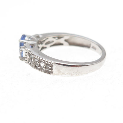 Chuck Clemency 925 Sterling Silver Real Tanzanite & White Topaz Ring Size 8.25