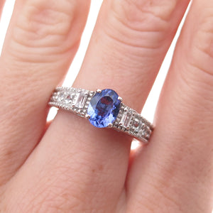 Chuck Clemency 925 Sterling Silver Real Tanzanite & White Topaz Ring Size 8.25