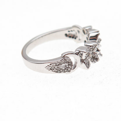 925 Sterling Silver Mexico Real Round-Cut Diamond Floral Ring Size 7
