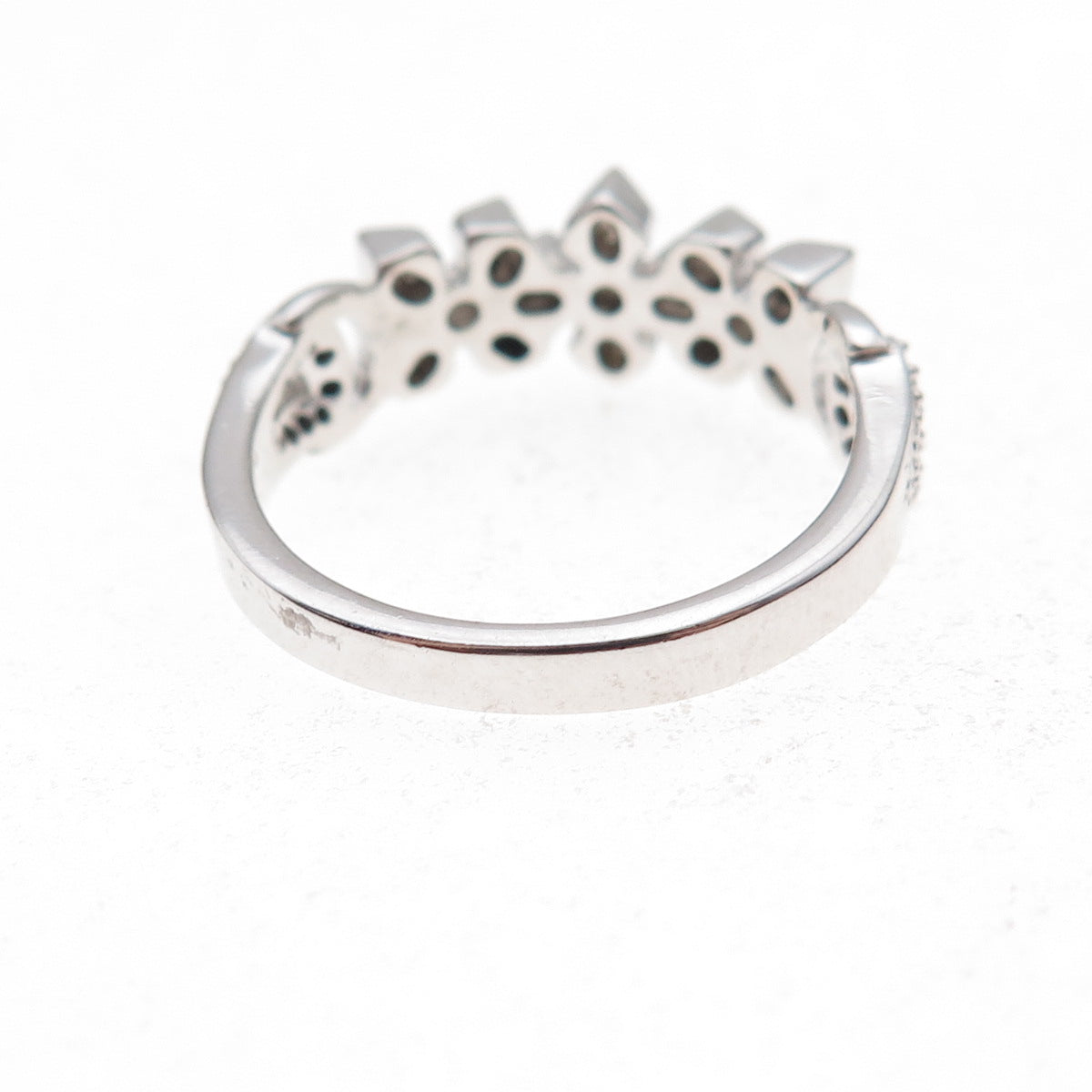 925 Sterling Silver Mexico Real Round-Cut Diamond Floral Ring Size 7
