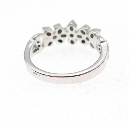925 Sterling Silver Mexico Real Round-Cut Diamond Floral Ring Size 7
