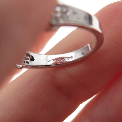 925 Sterling Silver Mexico Real Round-Cut Diamond Floral Ring Size 7
