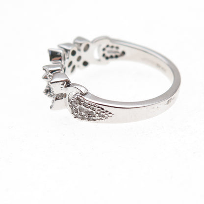 925 Sterling Silver Mexico Real Round-Cut Diamond Floral Ring Size 7