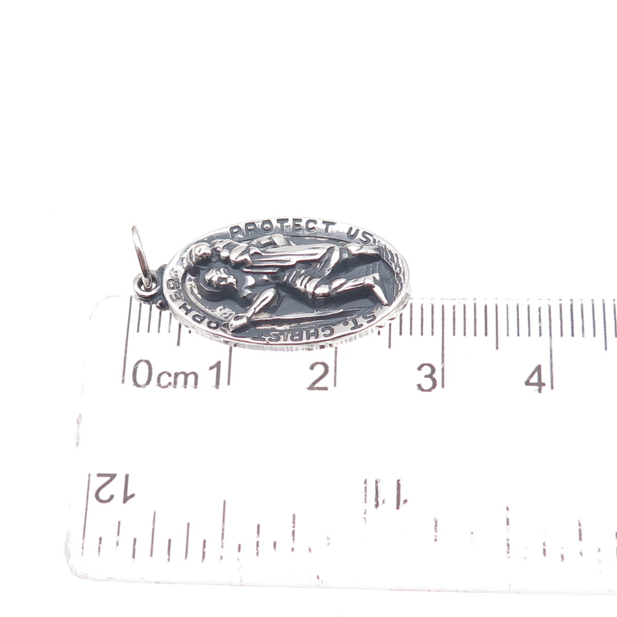 Hayward 925 Sterling Silver Vintage St. Christopher Oxidized Charm Pendant