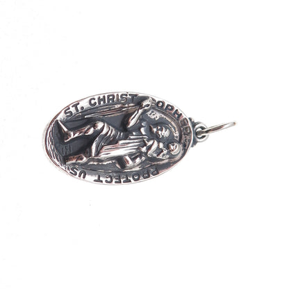 Hayward 925 Sterling Silver Vintage St. Christopher Oxidized Charm Pendant