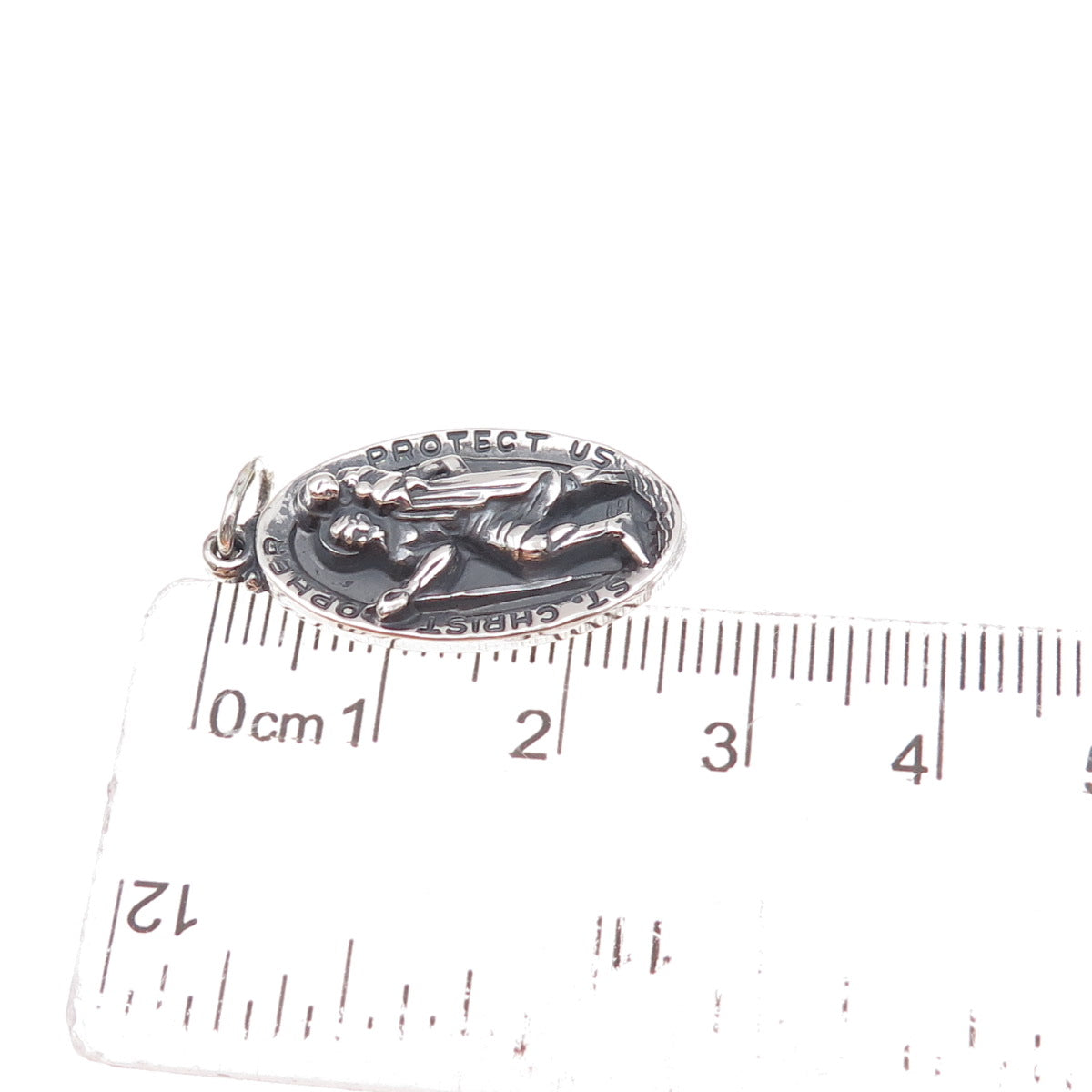 Hayward 925 Sterling Silver Vintage St. Christopher Oxidized Charm Pendant