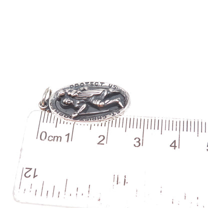 Hayward 925 Sterling Silver Vintage St. Christopher Oxidized Charm Pendant