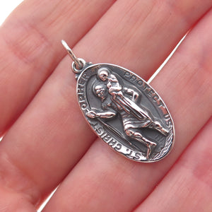 Hayward 925 Sterling Silver Vintage St. Christopher Oxidized Charm Pendant