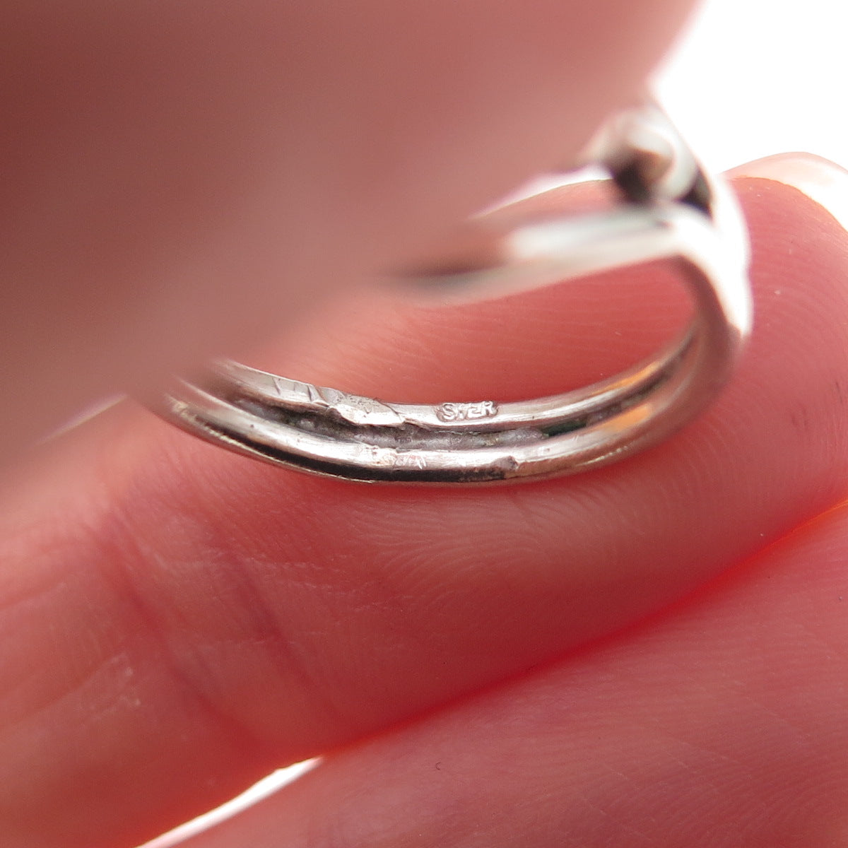 925 Sterling Silver Vintage Real Pearl Modernist Oxidized Ring Size 5.75