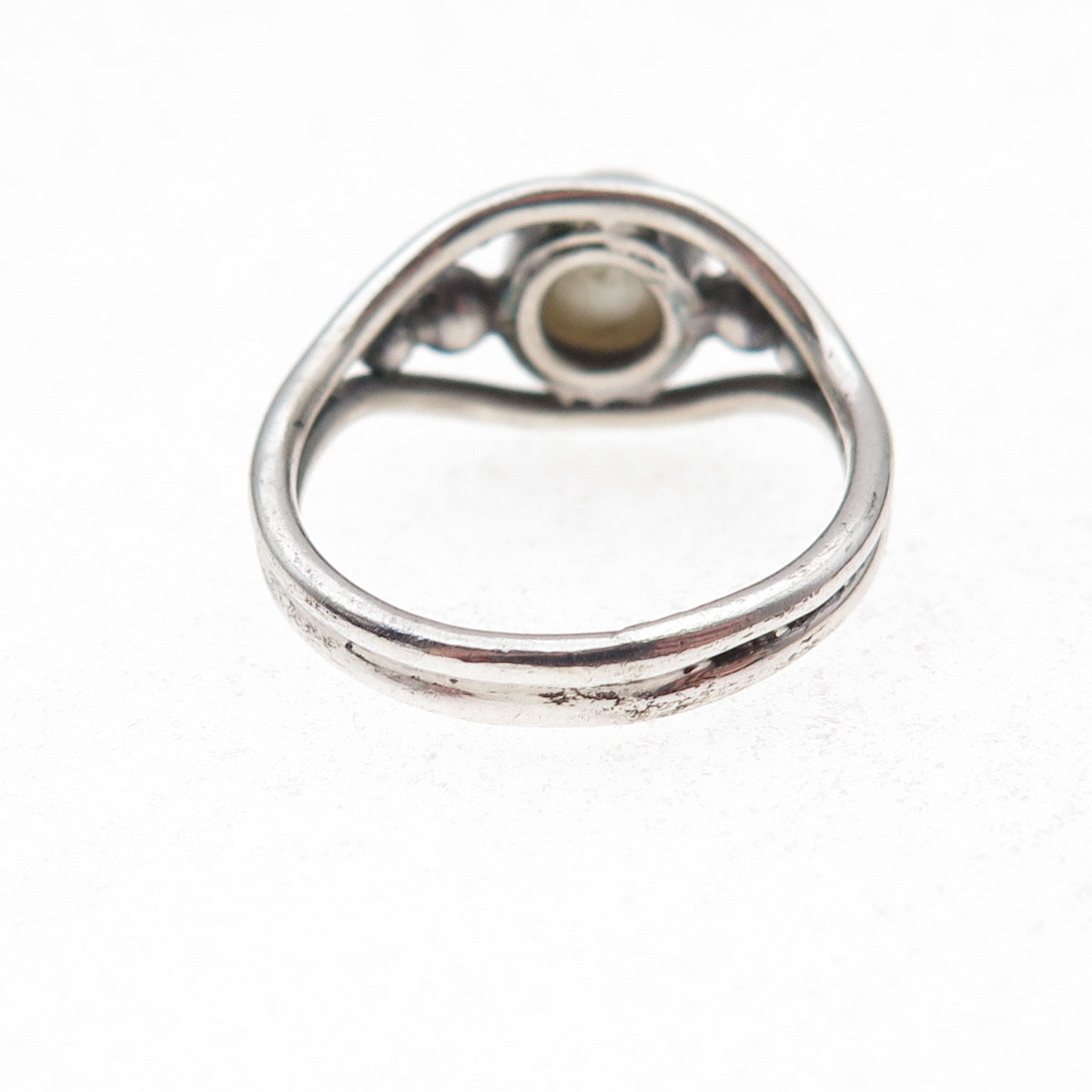 925 Sterling Silver Vintage Real Pearl Modernist Oxidized Ring Size 5.75