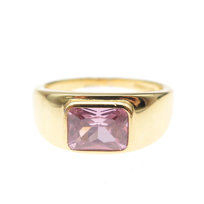 925 Sterling Silver Gold Plated Radiant-Cut Pink C Z Ring Size 8