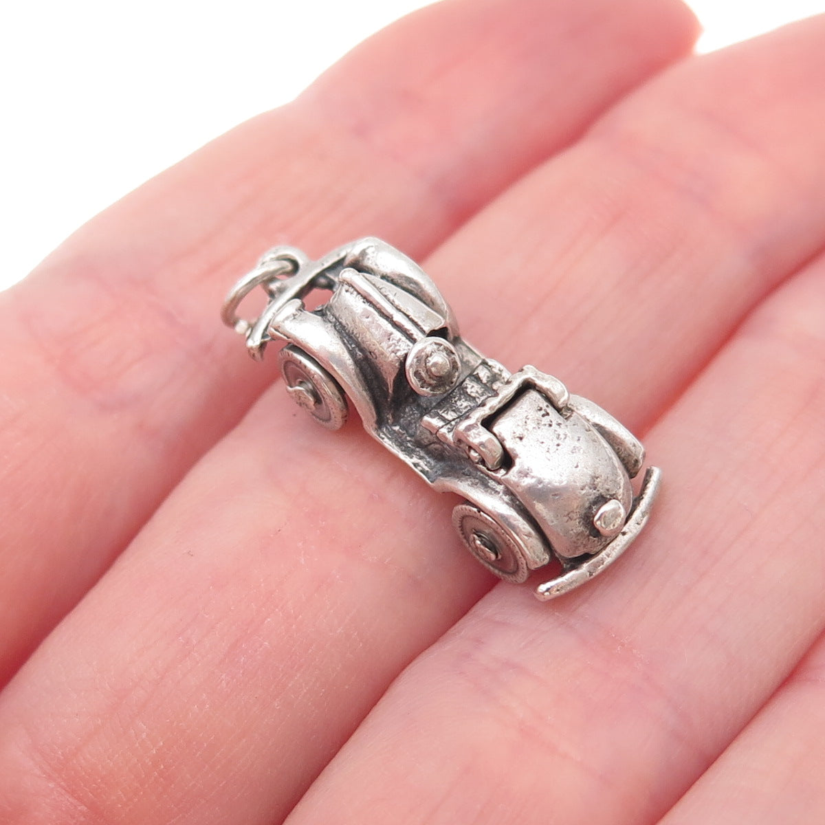 925 Sterling Silver Vintage Jalopy Touring Car Oxidized 3D Charm Pendant