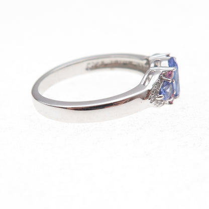 925 Sterling Silver Real Tanzanite Amethyst & White Topaz Ring Size 8