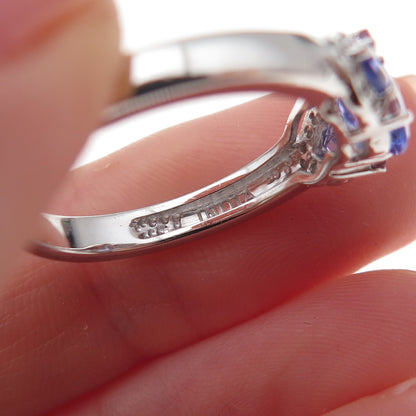 925 Sterling Silver Real Tanzanite Amethyst & White Topaz Ring Size 8