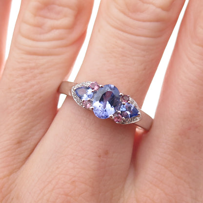 925 Sterling Silver Real Tanzanite Amethyst & White Topaz Ring Size 8