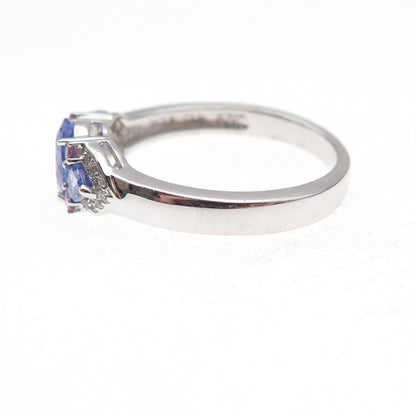 925 Sterling Silver Real Tanzanite Amethyst & White Topaz Ring Size 8
