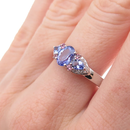 925 Sterling Silver Real Tanzanite Amethyst & White Topaz Ring Size 8