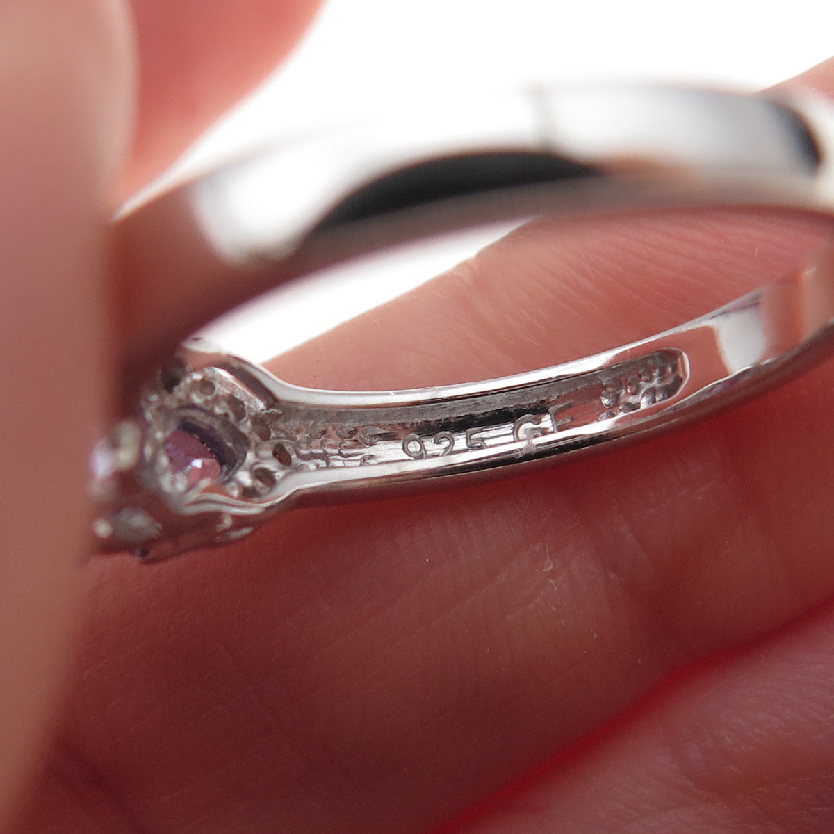 925 Sterling Silver Real Tanzanite Amethyst & White Topaz Ring Size 8