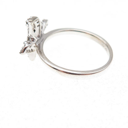 925 Sterling Silver Real Black & White Diamond Butterfly Ring Size 7